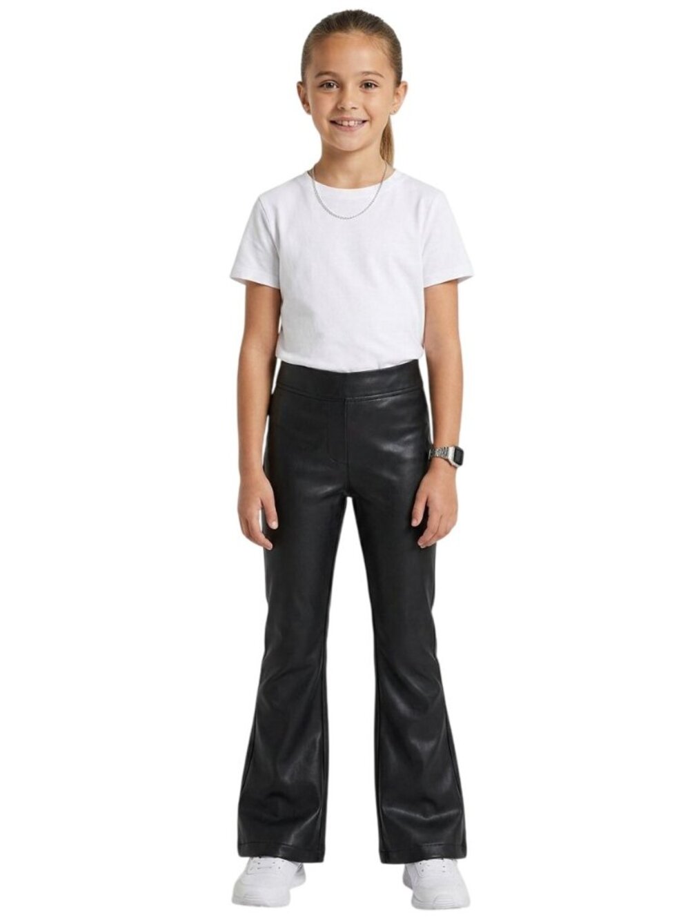 Zara Girls Black Faux Leather Bootcut Flared Legs Pull-On Pants Size 8/CM 128